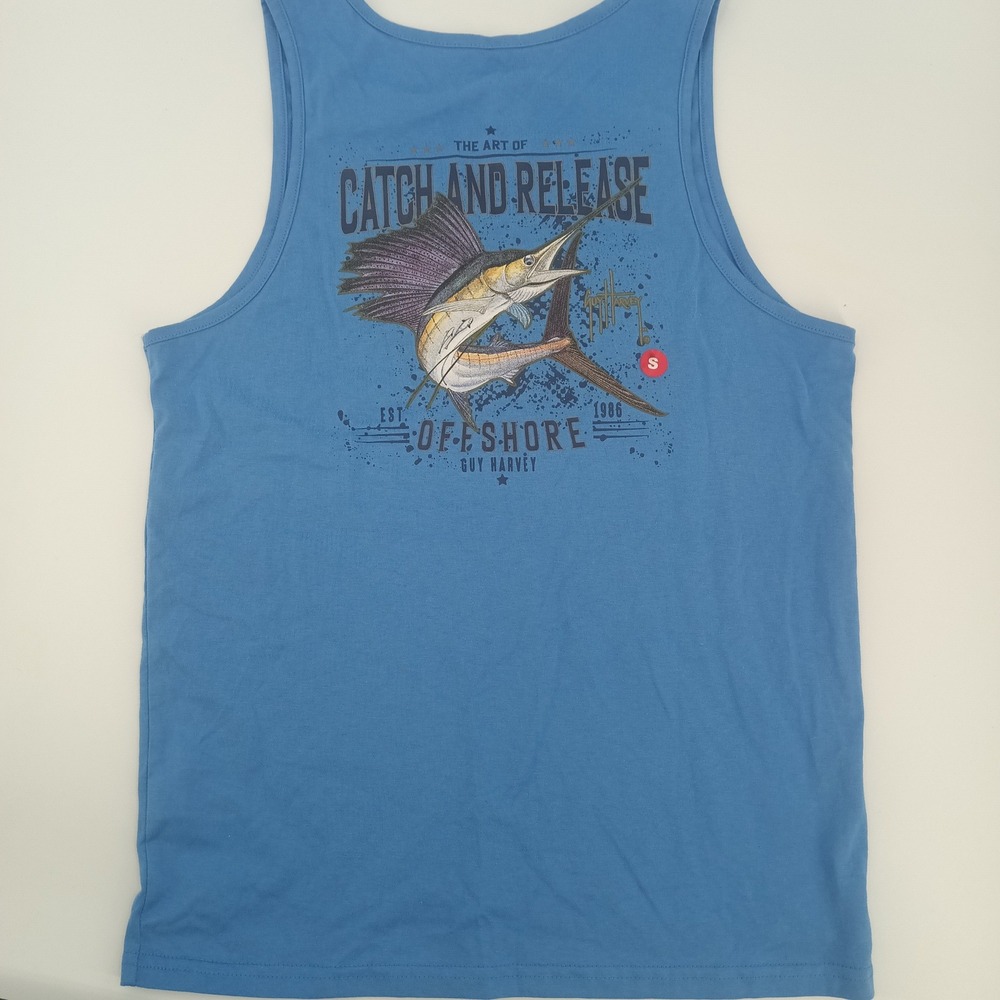 Guy‎ Harvey Mens Catch and Release Sailfish Tank Top Blue Small NEW